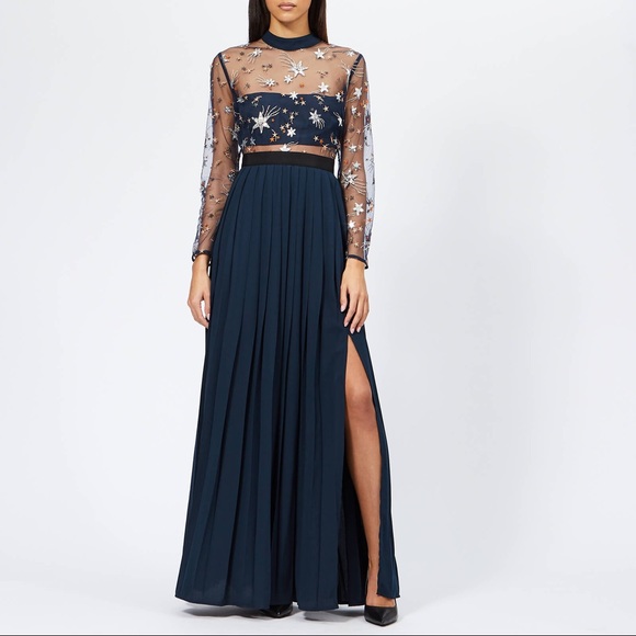 Self-Portrait Dresses & Skirts - SELF-PORTRAIT Embellished Tulle Pleated Skirt Navy